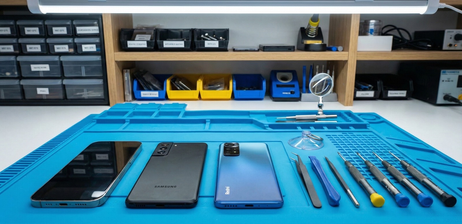 Técnico consertando smartphone